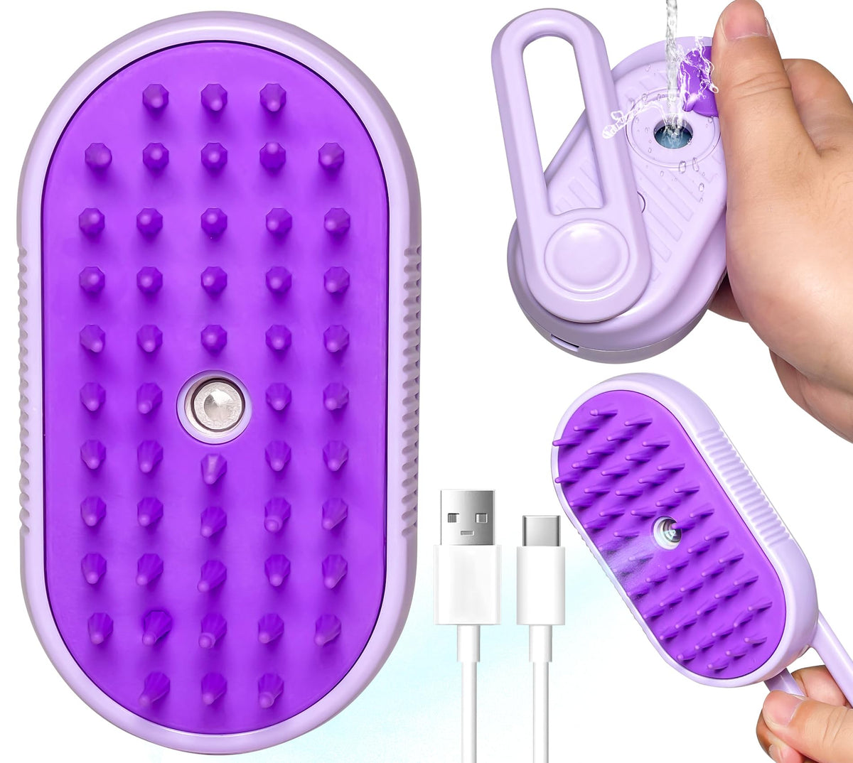 Spritz Defur Comb for Cats New 3-in-1 Cat Steam Brush for Massaging and Cleaning Shedding Pets Comb for Long and Short Hair Cats and Dogs Grooming Tool (Purple)