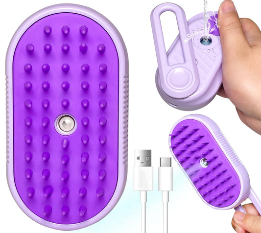 Spritz Defur Comb for Cats New 3-in-1 Cat Steam Brush for Massaging and Cleaning Shedding Pets Comb for Long and Short Hair Cats and Dogs Grooming Tool (Purple)